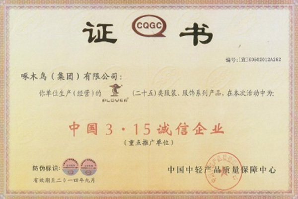 啄木(mù)鳥（集(ji)團(tuán)）有(yǒu)限(xian)公(gōng)司被評爲(wei)“中(zhong)國(guo)3.15誠信(xin)齊(qi)業”
PLOVER傢(jia)紡係(xi)列強勢(shi)登錄國(guo)內(nei)市(shi)場(chang)
PLOVER皮具(ju)係(xi)列連續三年(nian)榮獲